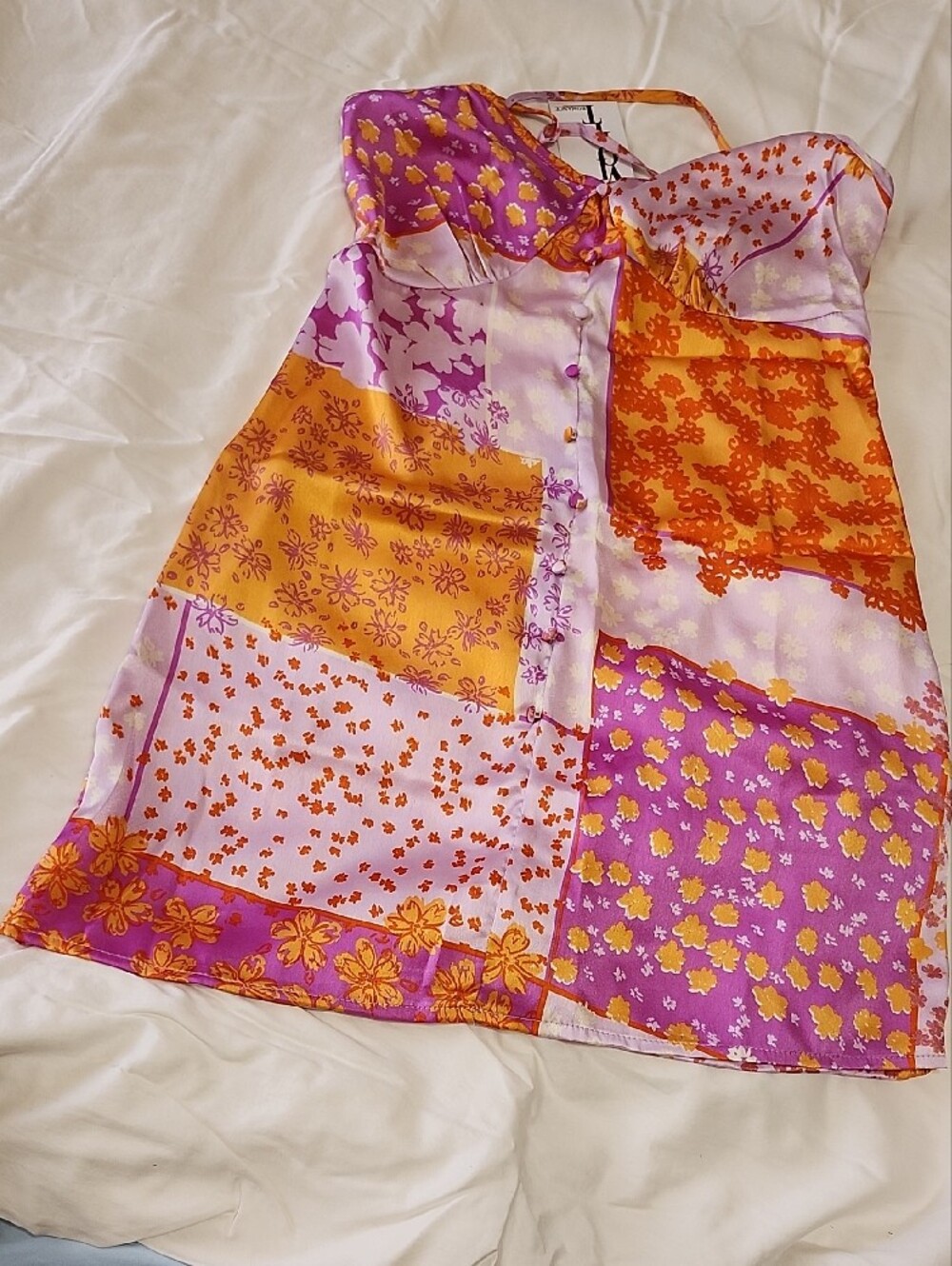 ASOS Violet Romance Satin Cami Mini Dress in Patchwork Print - Sizes 4, 6 - NWT